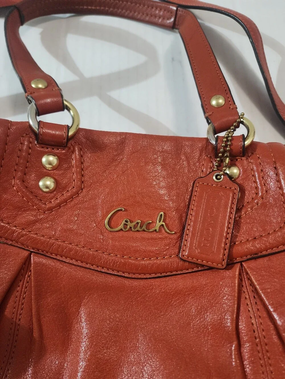 COACH Ashley Vermillion Orange Leather Satchel Shoulder Crossbody Bag Vintage